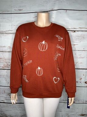 Architect NWT Size 1X Orange - Pumpkin Spice Embroidered Crewneck Sweatshirt Top